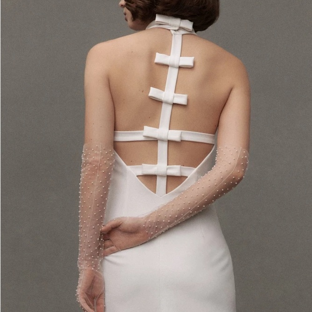 BHLDN White Mini Dress with Bow Details